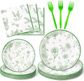 96Pcs Sage Green Floral Party Plates Supplies Green Toile Chinoiserie Flower by G1ngtar