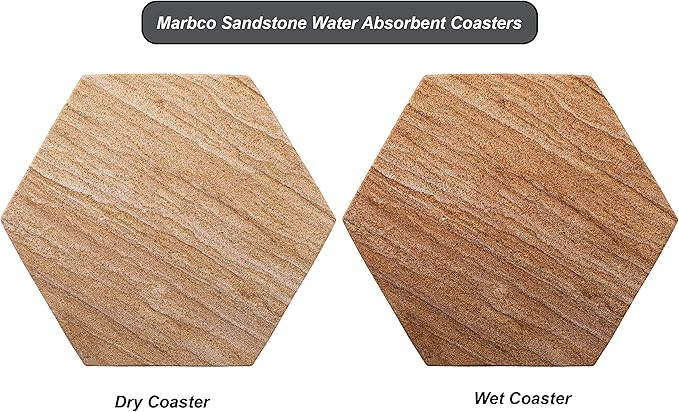 Sandstone Water Absorbent Hand Crafted Hexagon Coasters for Drinks - 4 Inches Wide Thirsty Stone Bar/Drink Coasters- Made from Rainbow Sandstone (Set of 4 Without Holder)
