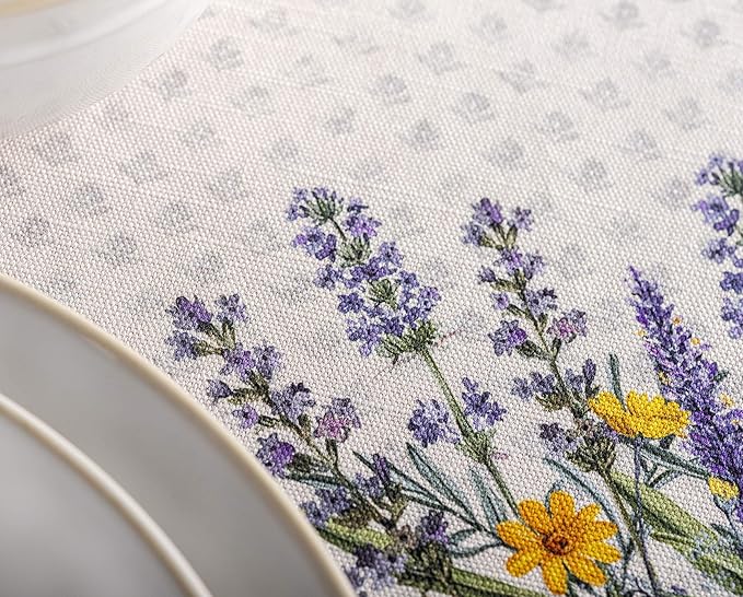 Maison d' Hermine Table Cloth Round Table 100% Cotton 63 Round Inches Tablecloth Reusable Decorative for Dining Room Farmhouse Home Valentines Day Decorations Spring Summer - Fanny Lavender