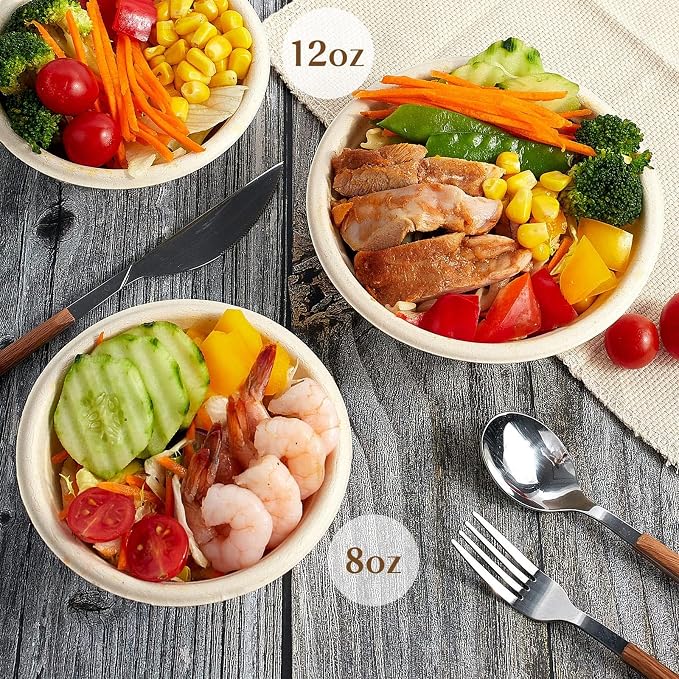 ZORRITA Disposable Paper Bowls, 8 oz, 150 Pack | Natural Sugarcane, Small - Image 7