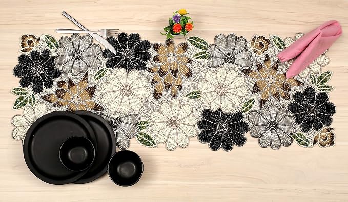 Lightnpro Floral Handmade Decorative Thanksgiving Christmas Beaded Table Runner - Image 3