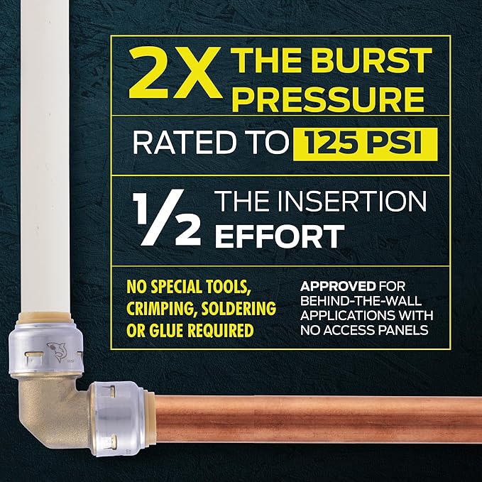 SharkBite Max 1/2 x 1/4 Inch Compression Angle Stop Valve, Quarter Turn, Push to Connect Brass Plumbing Fitting, PEX Pipe, Copper, CPVC, PE-RT, HDPE, UR23336