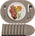 Placemats Set of 6 Washable, Heat Resistant Table Placemats Wipeable Faux Leather Oval Place Mats Non Slip, Waterproof Oval Table Mats for Indoor Outdoor, Dark Brown