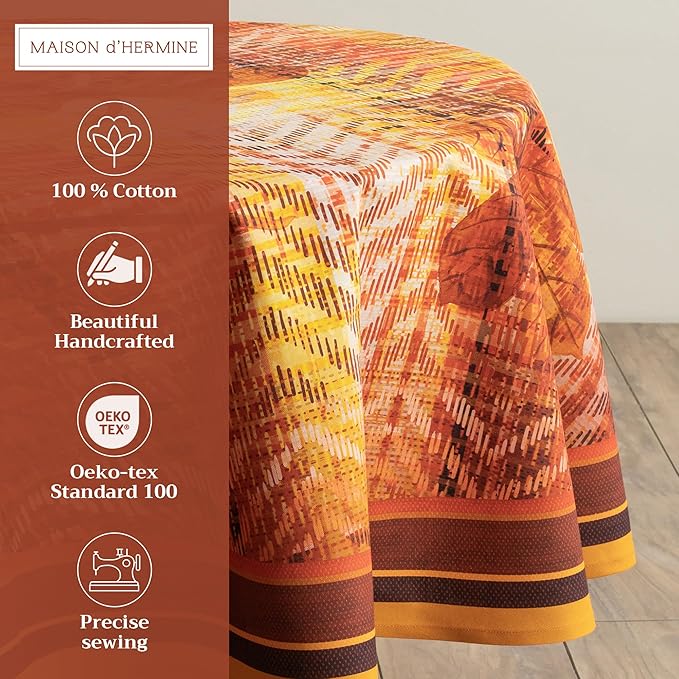 Maison d' Hermine Table Cloth Round Table 100% Cotton 63 Inches Fall Tablecloth Reusable Everyday Use for Thanksgiving Christmas Decorations Dining Farmhouse Party (Thanksgiving Tartan)