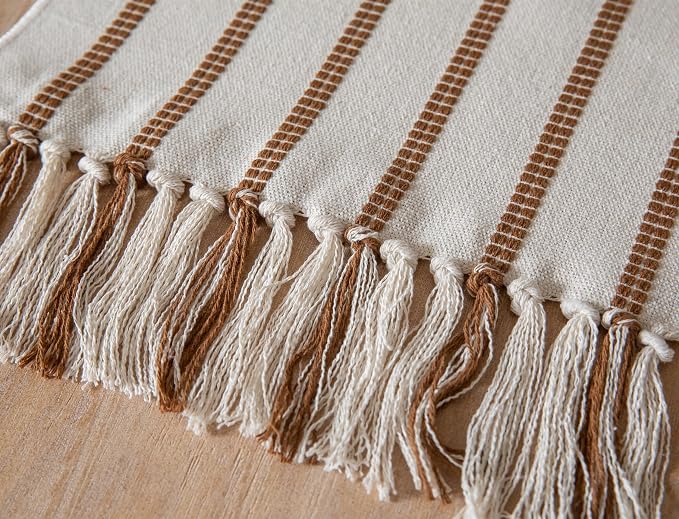 Caflife Boho Table Runner 60 Inchs Long Brown and Beige, Cotton and Linen Woven - Image 5
