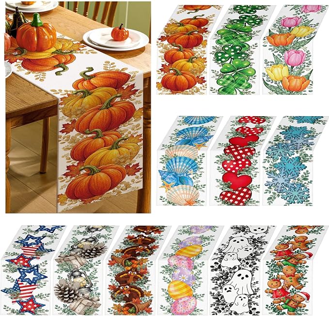 Honeydak 12 Pcs Holiday Table Runner Seasonal Farmhouse Table Decor 13 x 72 by Honeydak
