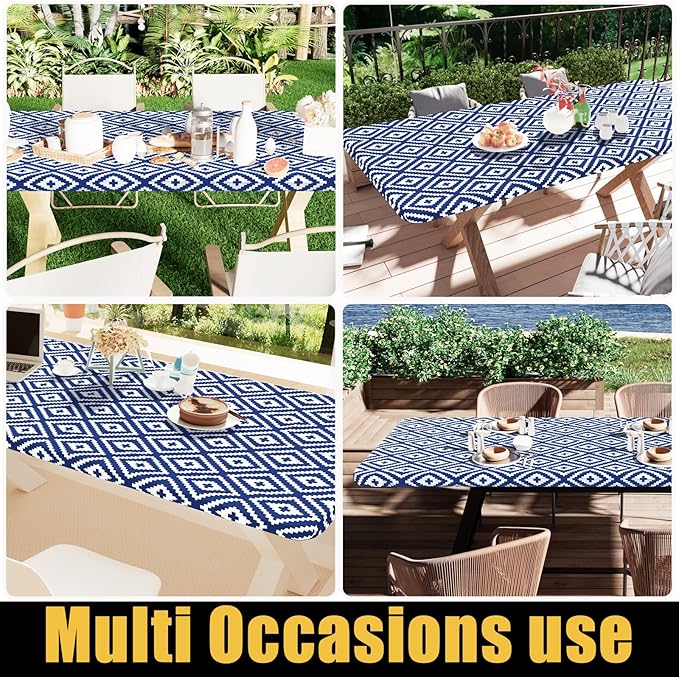 Smiry Rectangle Table Cloth Cover, Waterproof Elastic Fitted Picnic Tablecloth for 5 Foot Tables, Wipeable Flannel Backed Vinyl Tablecloths for Camping, Dining, Outdoor (Navy, 30" x 60")