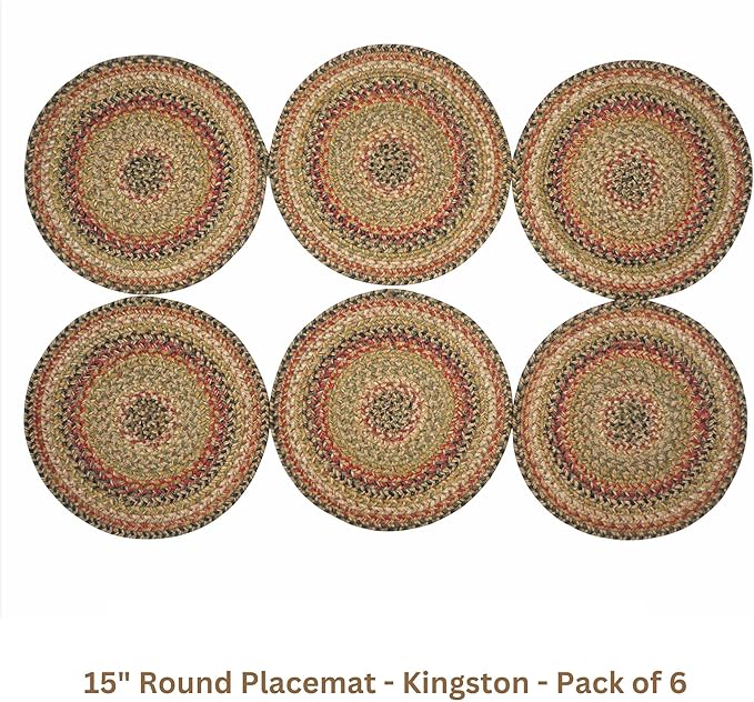 Homespice Kingston Jute Woven Round Placemats Set of 6, 15", Warm Country Decor, Multicolor Table Mats - Vibrant Colors, Durable, Easy to Clean and Protects Furniture