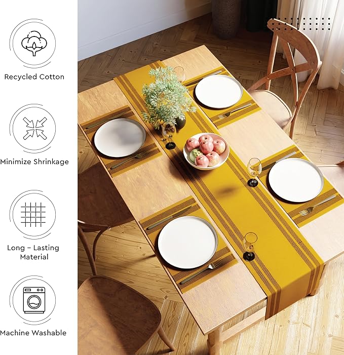 Encasa XO Table Runner, Yarn Dyed Ribbed Cotton 13"x94" | Ladder Yellow - Image 3