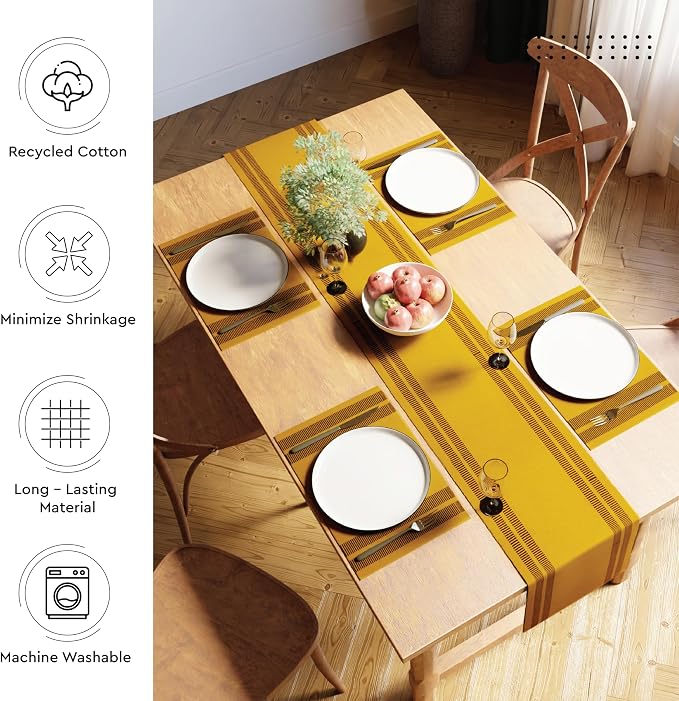 Encasa XO Table Runner, Yarn Dyed Ribbed Cotton 13"x120" | Ladder Yellow - Image 3