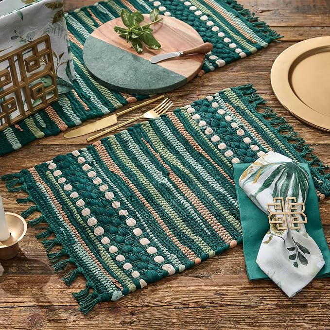 Park Designs Rainforest Chindi Table Runner 13" x 36" | Cotton | Tassel Fringe - Image 2