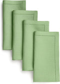 D'Moksha Homes Sage Green Linen Napkins Set of 4 - Classic Hemstitch 100% Pure Linen Hemstitch Dinner Napkins 20 x 20 Inch for Spring, St Patricks Day, Easter - Handcrafted and Machine Washable