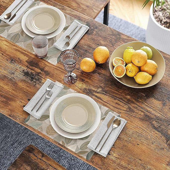 Boho Green Leaves Placemats Set of 6, Seasonal Summer Plastic Linen Washable for Christmas, Thanksgiving, Party, and Dining, Decorative Table Mats for 4-6 Person Table