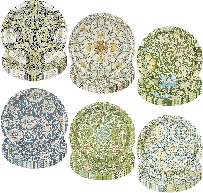 60 Pcs Vintage Wildflower Paper Plates Disposable Plates 9 Inch Green Blue by Unknown