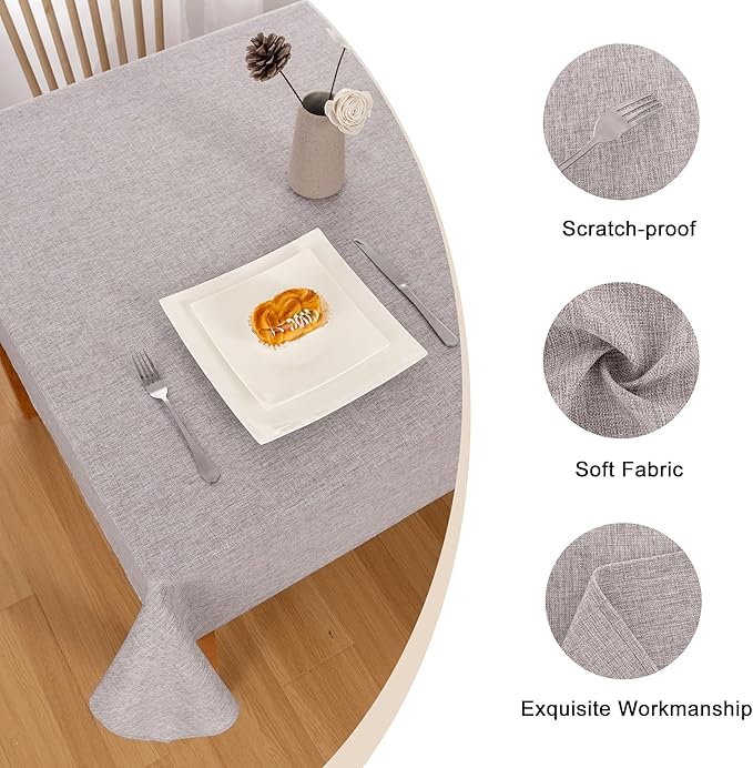 Hiasan Faux Linen Rectangle Tablecloth - Wrinkle and Stain Resistant Washable Table Cloth for Kitchen Dining Room Holiday Table Cover for Party Dinner, Stone, 60 x 84 Inch