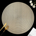 FAVE 4PCS Gold Vinyl Round Placemats, Wheat Sheaf Design 15 Inch Placemats Set of 4 Washable for Dining, Events, Banquet, Home & Daily Use (Gold Wheat,4pcs)