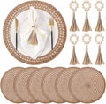 12 Pcs 15'' Burlap Boho Woven Placemat Wood Bead Napkin Rings by Gandeer