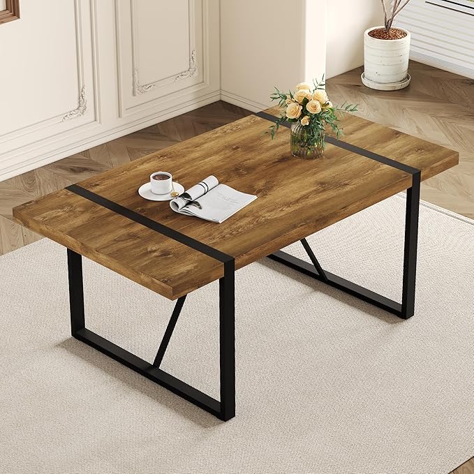 Dinner Table for 6-8, 71'' Kitchen Table,Kitchen & Dining Room Tables, MDF Wood Dining Table with Metal Legs for Living Room & Dining Room