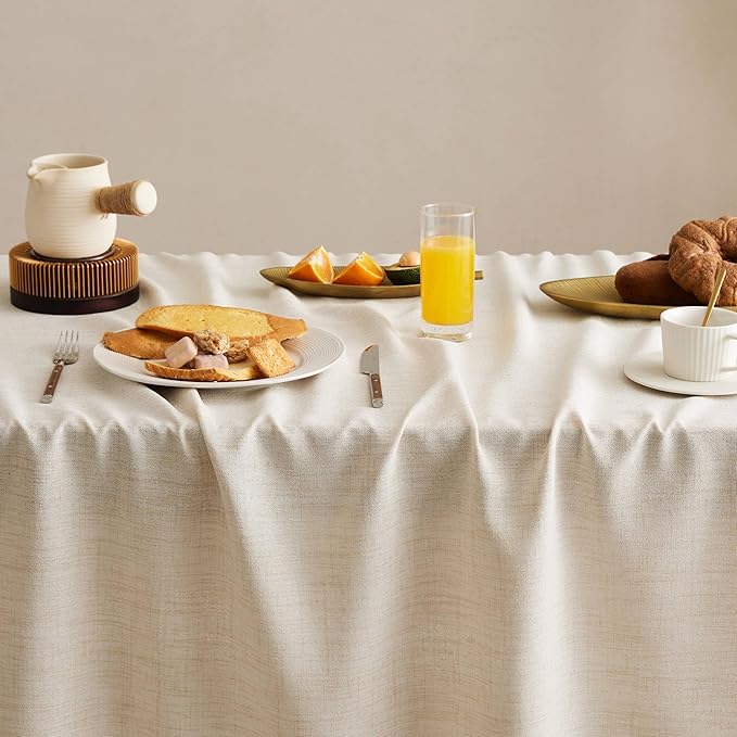 Linen Tablecloth with Tassels, Farmhouse Style Light Beige Tablecloth, Water Resistant Burlap Tablecloths for Rectangle Table, 52x70 Inch Light Tan