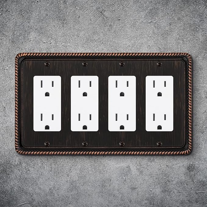 Henne Bery Rope Edge Decorative Wall Plate Switch Plate Outlet Cover (Quad Decorator, Aged Bronze)