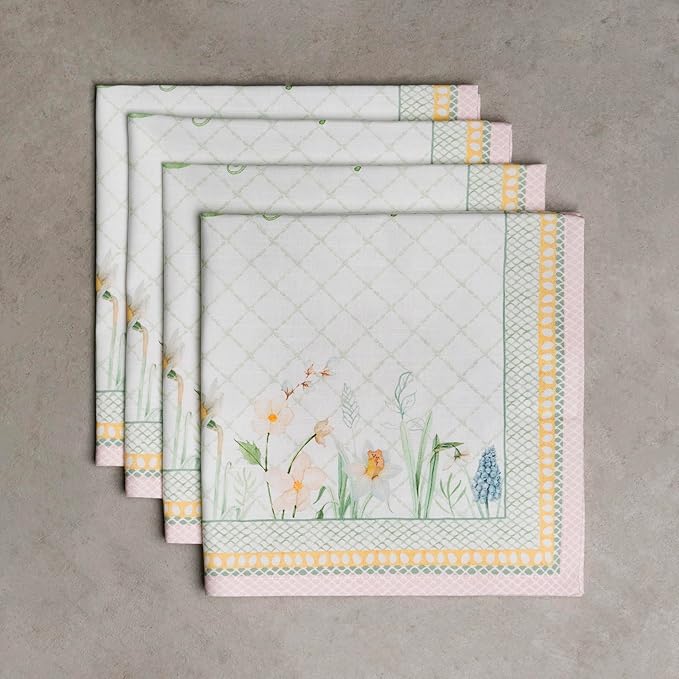 Maison d' Hermine Cloth Napkins Set of 4 100% Cotton Everyday Reusable Square Napkins Cloth Washable Dinner Party Wedding Restaurant Valentines Day Decorations Spring/Summer (Easter Dew, 20" x 20")
