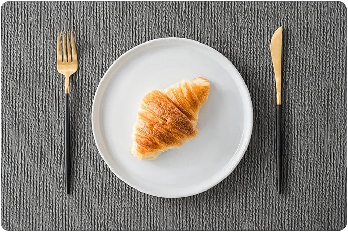 Jovono Faux Leather Placemats Set of 4, Waterproof Washable Table Mats, Easy-Clean Heat Resistant Kitchen Vinyl Place Mat for Dining Table, Restaurant, Indoor, 17.8"x11.8", Gray