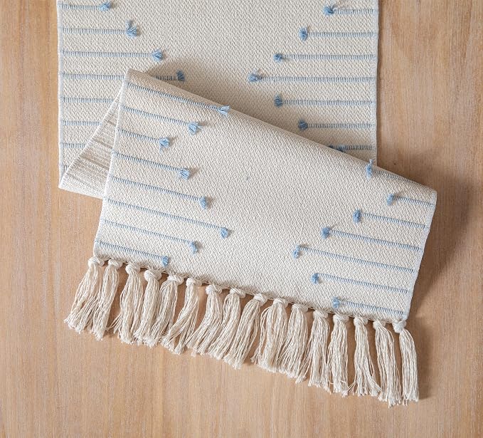 Boho Table Runner 13 x 72 Inch Long Natural Cotton Woven Runner - Image 5