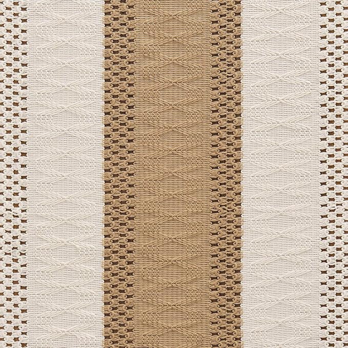 Macrame Style Bicolor Stitching Table Runner 14x72in Brown | Woven Boho Table - Image 6