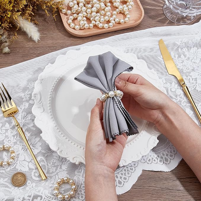 Peacoblue 120Pcs Gold Napkin Rings Imitation Pearl Ring Napkin Holder for Table Decor Settings, Vintage Napkin Ring for Wedding Christmas Thanksgiving Day Party