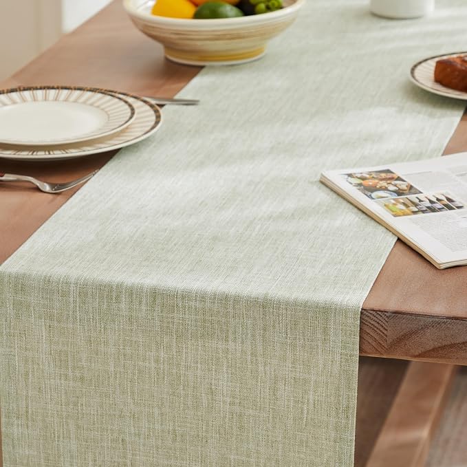 Rustic Cotton Linen Table Runner, 13x90 Inches Green | Farmhouse Style Linen - Image 3