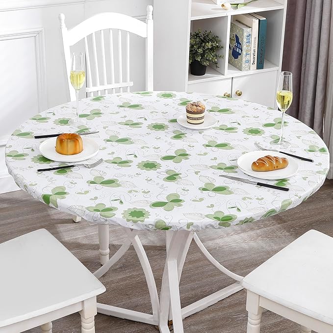 Walrus Round Vinyl Fitted Tablecloth with Flannel Backing Elastic Edge Design Table Cover Waterproof Oil-Proof PVC Table Cloth Stain-Resistant Best for 57"-66" Round
