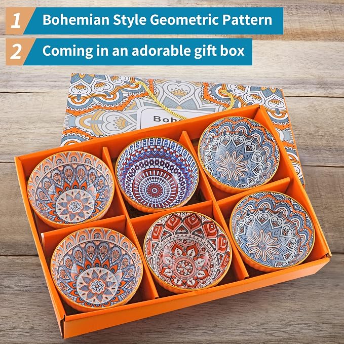 Ceramic Rice Bowls 10 oz, Bohemian Style Bowl Gift Set - Image 4