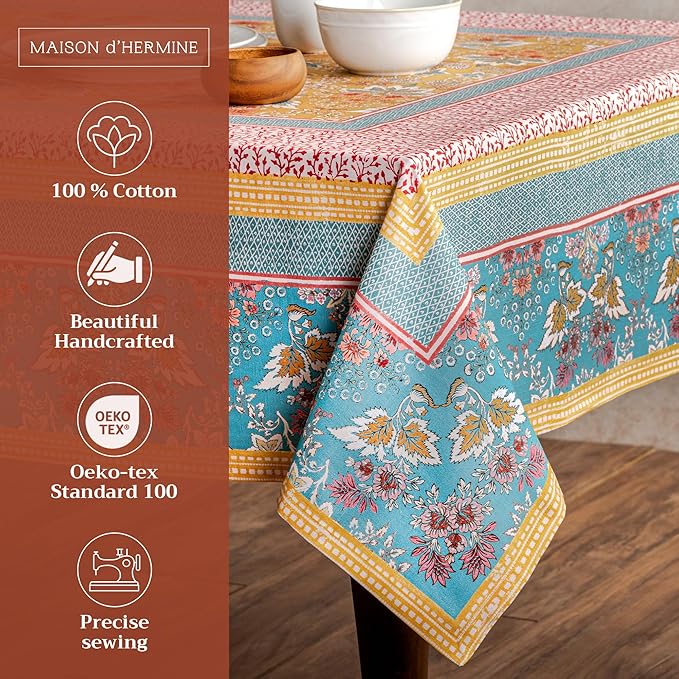 Maison d' Hermine Table Cloth Square Table 100% Cotton 54 x 54 Inches Tablecloth Reusable Decorative for Dining Room Farmhouse Home Valentines Day Decorations Spring Summer - Marquise