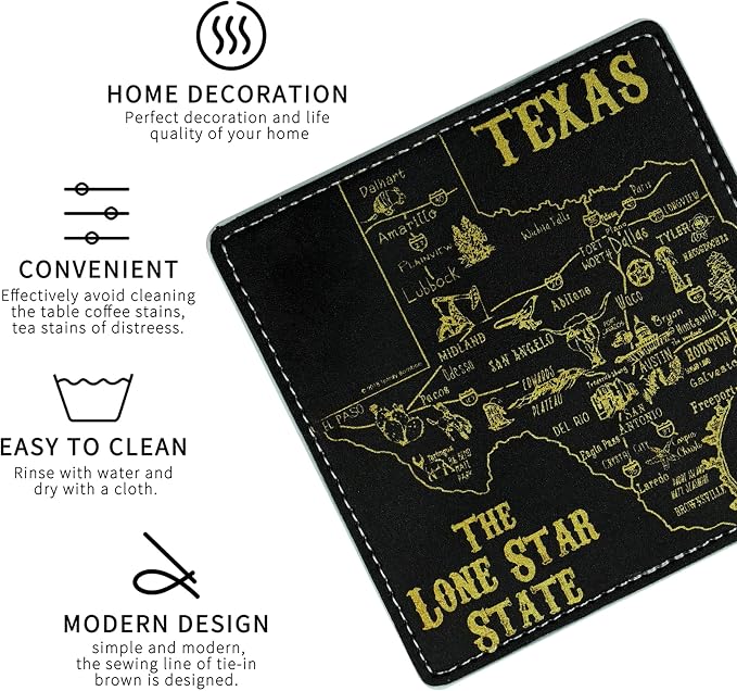 Marble Coasters Square Leather Drinks Coaster Set - Image 3