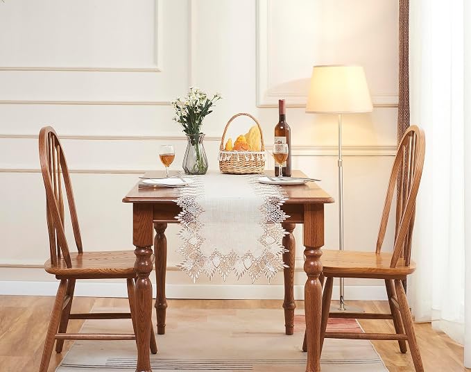 Natural Linen Table Runner 60 inches Beige Lace Coffee Table Runners | French - Image 7