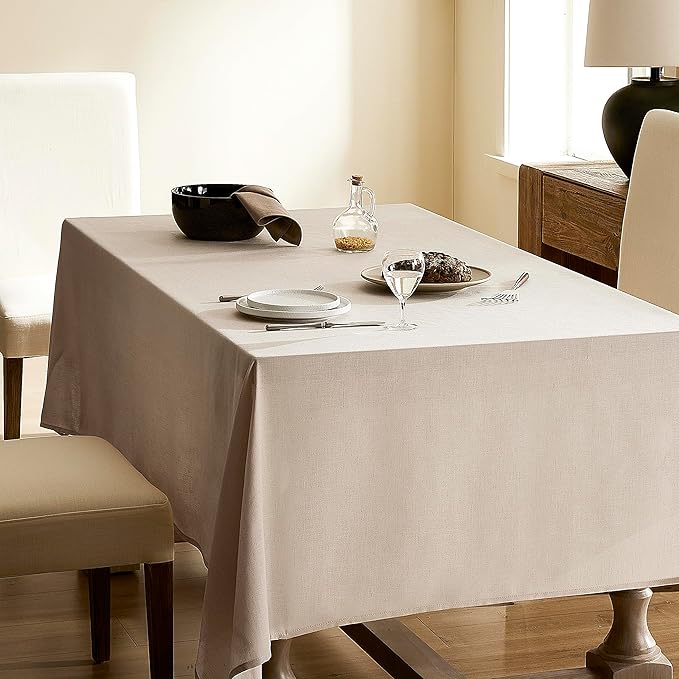 Beige Fabric Table Cloth for Dining Table Linen Farmhouse Rustic Neutral Kitchen Table Cover for 6 Foot Table Washable Heavy Duty Buffet Parties Camping 6ft 60x102 Inch