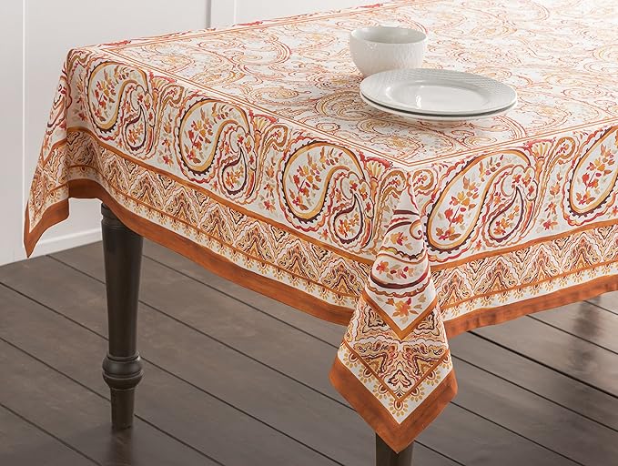 Maison d' Hermine Table Cloth Rectangle Table 100% Cotton 70 x 108 Inches Fall Tablecloth Reusable Everyday Use for Thanksgiving Christmas Decorations Dining Farmhouse Party (Palatial Paisley)