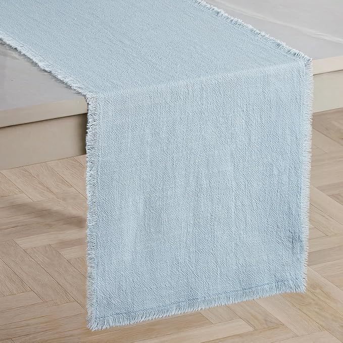 14 x 108 Inches Frayed Edge Table Runner, 270G Heavyweight Sand Washed Slub by KINGSTONE