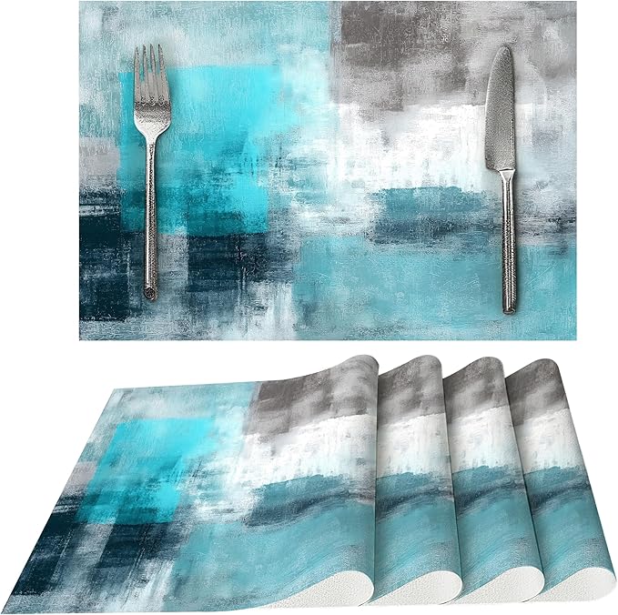 Blue and Grey Placemats Set of 4 Washable Table Place Mats for Dining Kitchen Party Decor
