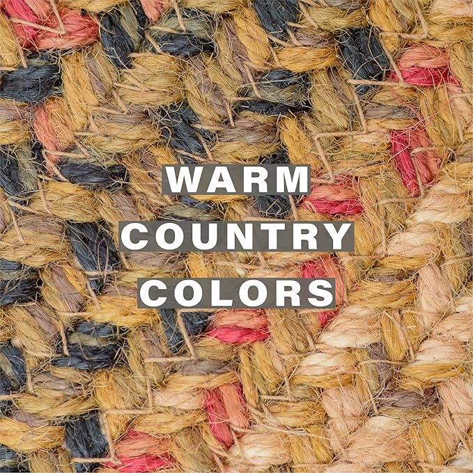 Homespice Russet Jute Braided Oval Placemats, Warm Country Decor, Set of 4, 13x19 Multicolor Table Mats - Vibrant Colors, Durable, Easy to Clean and Protects Furniture