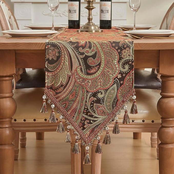 Loom and Mill Vintage Paisley Jacquard Table Runner 13x90 inch by LoomandMill
