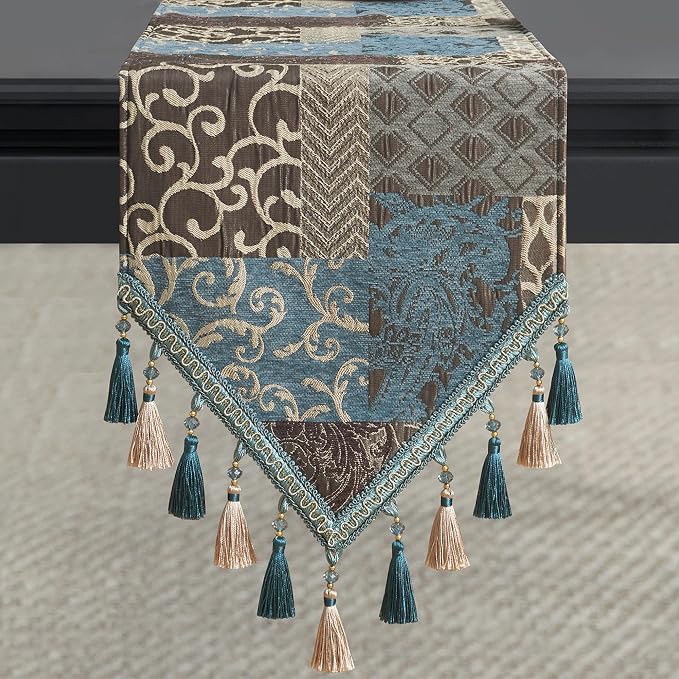Loom and Mill Luxury Table Runner 72 Inches Long, Patchwork Chenille Damask - Image 5