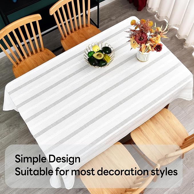 White Cotton Rectangle Tablecloth (52''x52'', 4 Seats) - Heavy Duty, Farmhouse Vintage, Washable