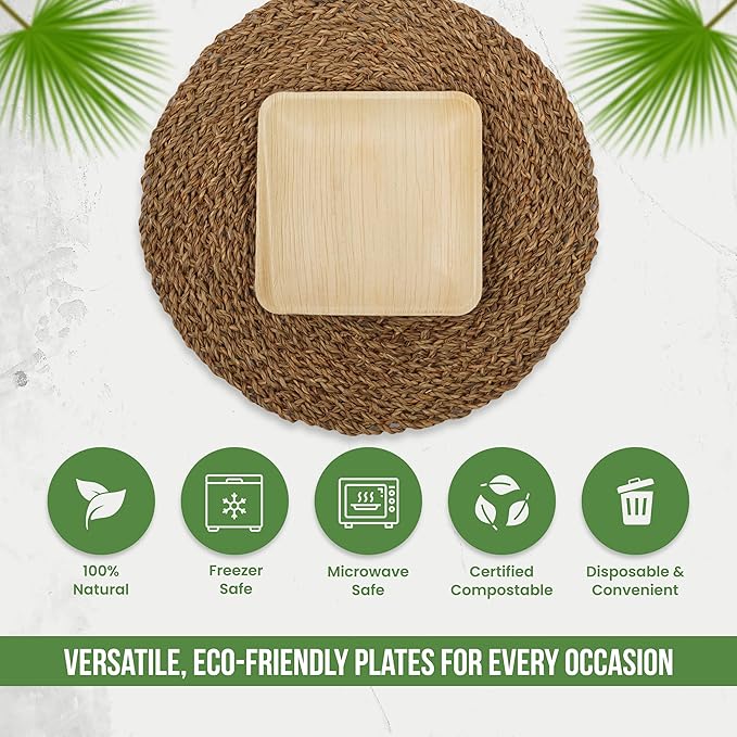 Palm Leaf Plates 6 Inch (100 Pack), Square Bamboo Plates Disposable, Eco-Friendly, Biodegradable & Compostable Bamboo Appetizer Plates, Perfect Dinnerware for Desserts, Snacks, Parties & Events