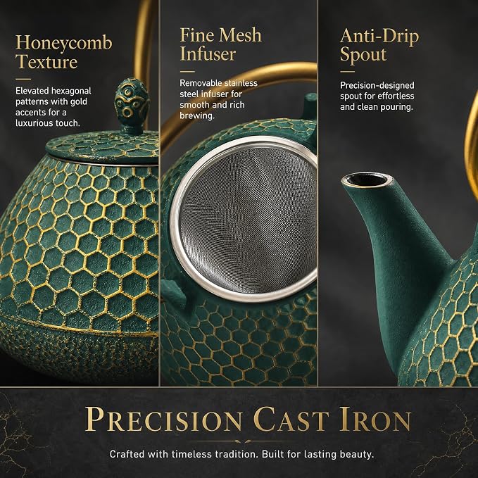 YJX 54oz Cast Iron Tea Kettle for Stovetop, Enameled Interior, Heavy and Durable - Image 5