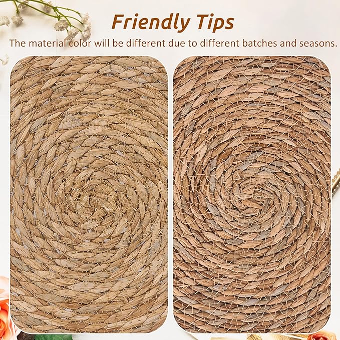 GENMOUS Woven Placemats Set of 10,12" Round Placemats Natural Water Hyacinth Boho Placemats,Farmhouse Rattan Chargers for Dinner Plates,Rustic Braided Wicker Table Mats for Dining Table,Home,Wedding