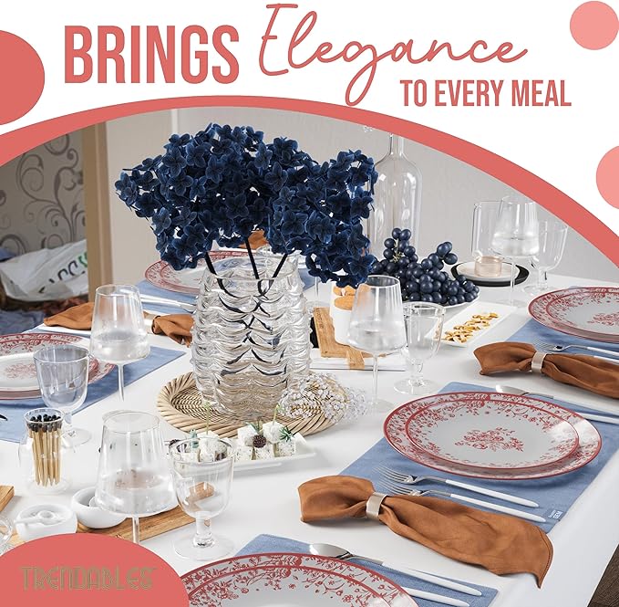 Trendables Disposable Plates For Party Supplies | Pink Floral Plastic Plates For Wedding 200 Pcs - 100 X 8 & 100 X 10 Dinner Plate Sets | Floral Plate Set Disposable Plastic Dinnerware Sets