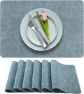 More Décor Faux Leather Placemats Set of 6 for Dining Table – Waterproof, Wipeable, Washable, Stain & Heat Resistant, Non-Slip Table Mats – 12 X 17 Inch, Blue