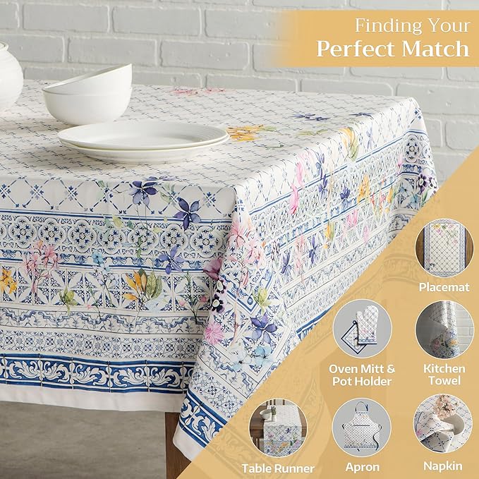 Maison d' Hermine Table Cloth Rectangle Table 100% Cotton 70 x 108 Inches Tablecloth Reusable Decorative for Dining Room Farmhouse Home Valentines Day Decorations Spring Summer - Faience