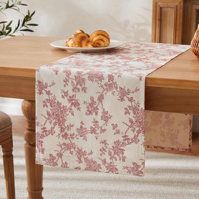 French Pastoral Farmhouse Table Runners, 13x72 Inch Red | 100% Organic Cotton - Image 7